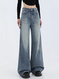 Yipinpay Blue Jeans Women Y2k Streetwear Korean Fashion Straight High Waist Jean Pants Ladies Baggy Wide Leg Denim Trousers New