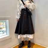 Yipinpay Women Skirts High Waist Student Korean Style Dark Vintage Patchwork Long A-line Simply Skirt Skirts Women Fashion 2023