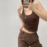 Yipinpay Women's Cleanfit Casual Camisole Sleeveless Tops U Neck Solid Color Slim Fit Summer Sporty Vest for Party Club