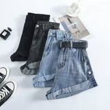 Yipinpay High Waist Retro Wide Leg Denim Shorts Women 2023 Summer New Loose Curling Short Feminino