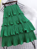 yipinpay 2023 New Fashion High Waist Long Midi Skirt Women Plain Edible Tree Fungus Chic Pleated Skirts Korean Cute White Skirt