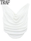 Yipinpay White Crop Top Women Ruched Off Shoulder Tops For Women 2023 Summer Asymmetric Sexy Tops Woman Sleeveless Tank Top Female