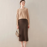 Yipinpay Winter Cashmere Knitted long skirts for women y2k fashion Mid-Length High Waist A-line Skirts Female Wool Bottoms 2023