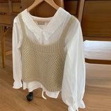 Yipinpay Tops Camis Chalecos Para Mujer Knitted Vest Loose Crop Top Solid Y2k Twists Jersey Vintage Sweater Vest Back Bandage