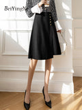 Yipinpay Women's Knee-length Skirts Single-breasted Chic Korean Fashion A-line Skirt Lady Simple Luxury Office Wear OL Skirts