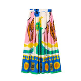 Yipinpay Printed Long Skirts For Women Fashion 2023 Pleated Midi Skirt Woman High Waist Skirt Sets Streetwear Summer Beach Skirt