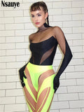 yipinpay Long Sleeve Women Skinny Sexy Bodycon Mesh Patchwork Club Bodysuit One Pieces Outfits Y2K Summer Rompers Body Tops 2023