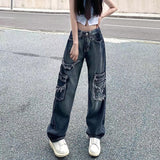Yipinpay Vintage Y2K Streetwear Baggy Jeans Femme High Waisted Straight Wide Leg Pants Denim Trousers Fairy Grunge Alt Clothes