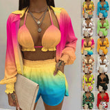 Yipinpay Fashion New Women's Sexy Summer Solid Color Printing 3-piece Casual Beach Shorts Suit Women & Female