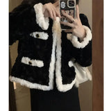 Yipinpay Black Lamb Plush Jacket Women's Autumn and Winter High-end Design Sense Temperament Niche Furry Top