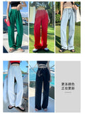 Yipinpay Oversized Wide Leg Jeans Mujer Casual Loose Streetwear Red Baggy Jeans Korean Fashion Boyfriend Mom Jeans