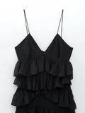 Yipinpay Black Backless Dress Woman Ruffle Long Dress Women Ruched Slip Midi Sexy Dresses Ladies 2023 Christmas Night Party Dresses