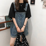 Yipinpay Short Playsuits for Women Denim Jumpsuit Korean Style Baggy Vintage Jeans Blue Overalls Short Pants Y2k Female Clothes