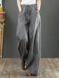 Yipinpay Summer Harem Pant Women's Cotton Linen Pants Casual Loose Trouser Women Cotton Oversize Pockets Wide Leg Flares Pants