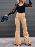 Yipinpay High Waist Corduroy Long Flared Pants Women Casual Street Wear Solid Color Button Bell Bottom Trousers Female Bottoms 920