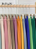 yipinpay Skirts for Womens 2023 Solid Color Kawaii Elastic High Waist Korean Fashion Midi Pleated Skirt Elegant Slim Falda Jupe