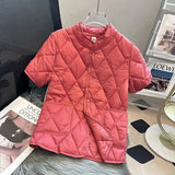 Yipinpay Coats Short Puffer Jacket Chaquetas Mujer Cotton-padded Thick Outwear Tops Solid Argyle Overcoat Plaid Parkas Half Black