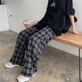 Yipinpay Men Pants Black Women Plaid Trousers Casual Oversize Loose Wide Leg Trouser Harajuku Hip-hop All-match Streetwear S-4XL