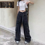 Yipinpay Cargo Pants Low Waist Vintage Loose Streetwear Baggy Jeans Women Oversized High Street Sexy Y2K Straight Trousers Woman