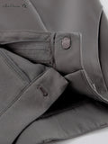 Yipinpay Elegant Khaki Wide Legs Pants Women Pleated All-Match High Waist Baggy Trousers Gray Office Ladies Long Pants 2023