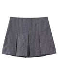Yipinpay Grey Pleated Skirt Shorts Women Striped Bermuda Shorts Woman High Waist Casual Mini Shorts Harajuku Fashion Women's Skort