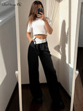 Yipinpay Patchwork Wide Leg Pants Women Black Contrast Casual High Waist Pants Spring Summer 2023 Baggy Trouser Office Ladies