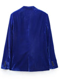 Yipinpay Blue Velvet Blazer Women Office Casual Blazer Woman Autumn Vintage Long Sleeve Jacket Women's Elegant Suit Pants And Jacket