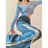 Yipinpay Niche Y2k High Streetwear High Waist Baggy Jeans Women Side Zipper Wide Leg Vintage Slit Straight Denim Trousers Female