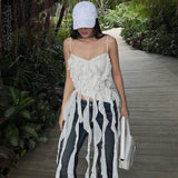 yipinpay Fringe Tank Top Women Sleeveless Camisoles 2000s Aesthetic Clothes Summer Streetwear Y2k Off Shoulder Tassels Cropped Top