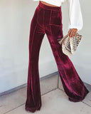 Yipinpay Women's pants 2023 new fashion Velvet High Waist Flared Pants female bottom for party outfits Woman clothes Plain casual