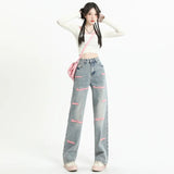 Yipinpay Waisted Straight Jeans For Y2k Women Streetwear Summer Korean Dongdaemun 2023 Femme Pants Baggy Blue Denim Trousers Vintage