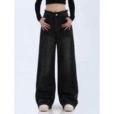 Yipinpay Vintage Streetwear Raw Edge High Waist Wide Leg Jeans Women Baggy Denim Trousers Oversized Female Chic Mom Jeans