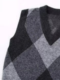 Yipinpay Knitted Sleeveless Vest For Women Cropped Argyle Sweater Women Knitting Vest Woman Winter 2023 Vintage V Neck Knit Sweater