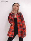 Yipinpay Bright Gingham Oversized Shirts For Women Street Style Casual Shacket Blouses And Tops Single-Breasted Autumn 2023