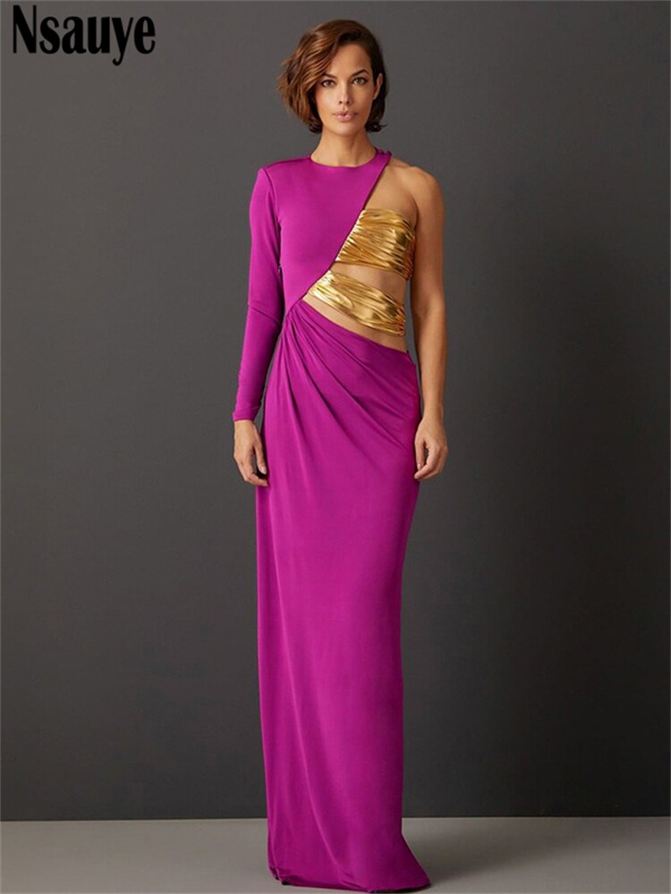 yipinpay One Shoulder Women Long Sleeve Long Wrap Summer Dress Fashion Sexy Evening Party Maxi Bodycon Dress Autumn 2023