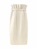 Yipinpay 2023 Paperbag Long Skirt Women Gabardine High Waist Wrap Skirt Women Fashion Slit Midi Skirts Elegant Women's Skirts