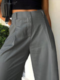 Yipinpay Elegant Khaki Wide Legs Pants Women Pleated All-Match High Waist Baggy Trousers Gray Office Ladies Long Pants 2023
