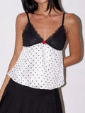 Yipinpay Women Vintage Retro Camisole Sleeveless Tops V-neck Backless Lace Patchwork Dots Print Summer Vest for Party Club