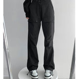 yipinpay Woman Cargo Pants High Waist Vintage Straight Trouser America Streetwear Harajuku Grey Casual Drawstring Cargo Sweat Pants