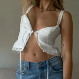 Yipinpay Women Y2K Fairy Low-Cut Sling Floral/Dot Lace-Trimmed Tie-Up Cardigan Short Tops Spaghetti Strap Sleeveless Cami Tops