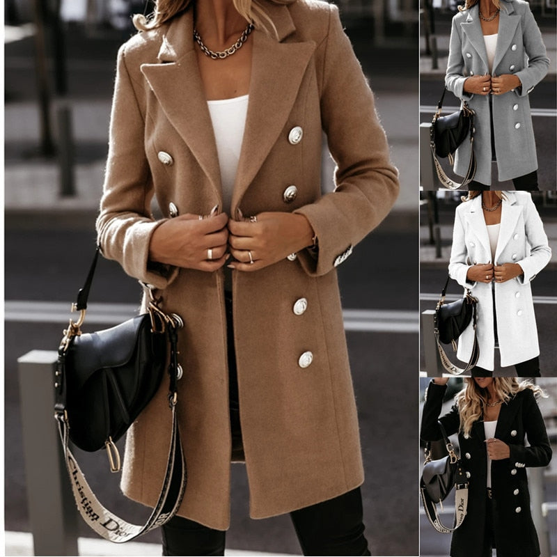 Yipinpay hot sale autumn and winter long-sleeved suit collar double-breasted coat coat women's woolen