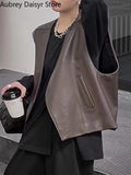 Yipinpay Fashion Black Leather Vest Women High Street Punk Sleeveless Leather Jacket Female 2023 New Loose Casual Vest Outerwear