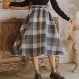 Yipinpay New Autumn/Winter Sweet Skirt Women Vintage Plaid Woolen Woven Skirts High Quality Vintage Elegant Skirt Female