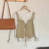 Yipinpay Tops Camis Chalecos Para Mujer Knitted Vest Loose Crop Top Solid Y2k Twists Jersey Vintage Sweater Vest Back Bandage