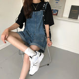 Yipinpay Short Playsuits for Women Denim Jumpsuit Korean Style Baggy Vintage Jeans Blue Overalls Short Pants Y2k Female Clothes