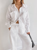 Yipinpay White Cotton Women Long Sleeve 2 Piece Sets Nightwear Female Casual Trouser Suits Solid Spring 2023 Sleepwear Outfit