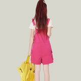 Yipinpay Red Rompers Woman Wide Leg Jumpsuit Denim Short Summer Fashion Plus Size Women Strap Jeans Overalls Jumpsuit Causal Female