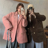 Yipinpay Winter Quilted Corduroy Blazers Women Fashion Vintage Brown Blazer Female Korean Casual Loose Suit Jacket Chic