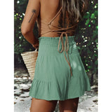 Yipinpay Color Skirt Women's Summer New Straps Ruffle High Waist Wide Leg Shorts Beach Casual Comfortable Loose Short Skirt