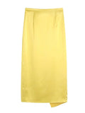 Yipinpay Wrap Satin Skirt Women Yellow Long Skirts Woman Vintage High Waist Slit Skirt Spring 2023 Ruched Elegant Midi Skirts Suits